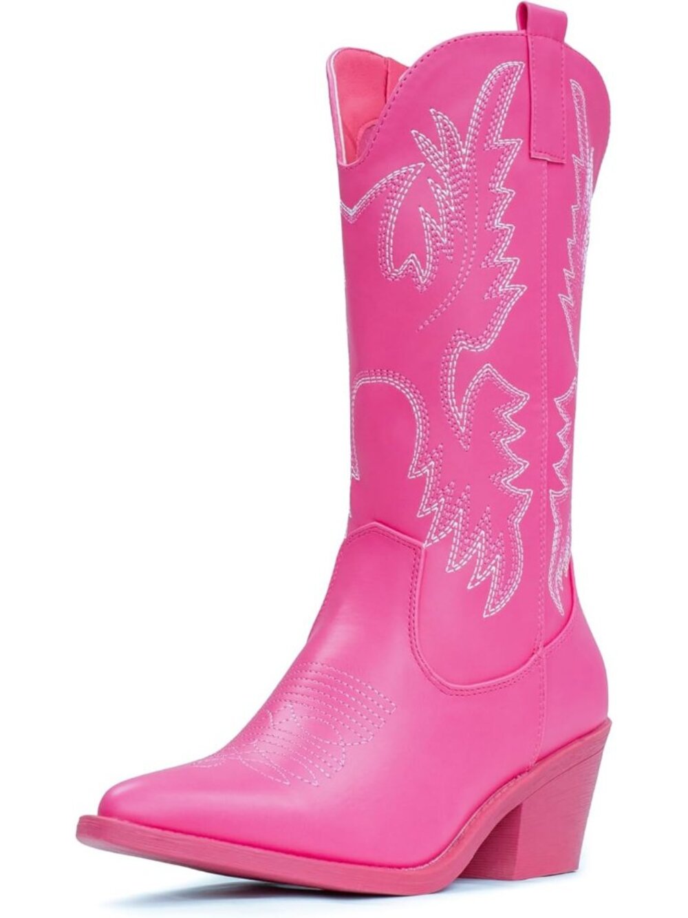 Women's Pink Rubber Western Classy Cowgirl Pull On Pointed Toe Mid Calf Boots